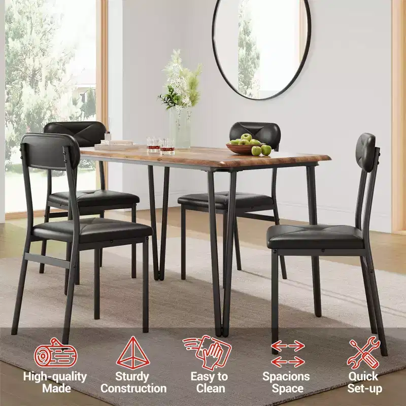 Dining Table for 4,Small Table & Chairs Set of 4,Square Dinette Set for 4,5 Piece Kitchen & Dining Room Sets for Small Space,Apartment,Home Office