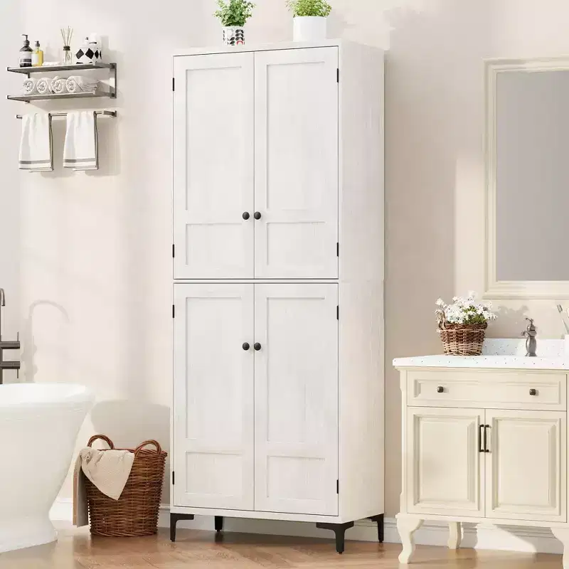 Coolmee 71 Inch Tall Storage Cabinet, Kitchen Pantry 5 Tier Bathroom Cabinet with 4 Doors Adjustable Shelves for Kitchen, Dining Room, Bathroom