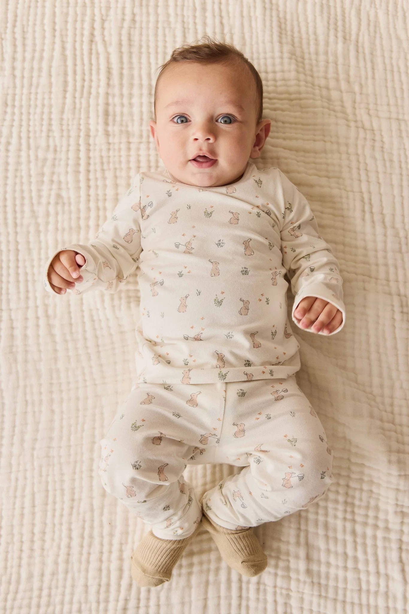 Soft Bunny Garden-Print Organic Cotton Long Sleeve Pyjama Set for Baby & Kids Sleepwear