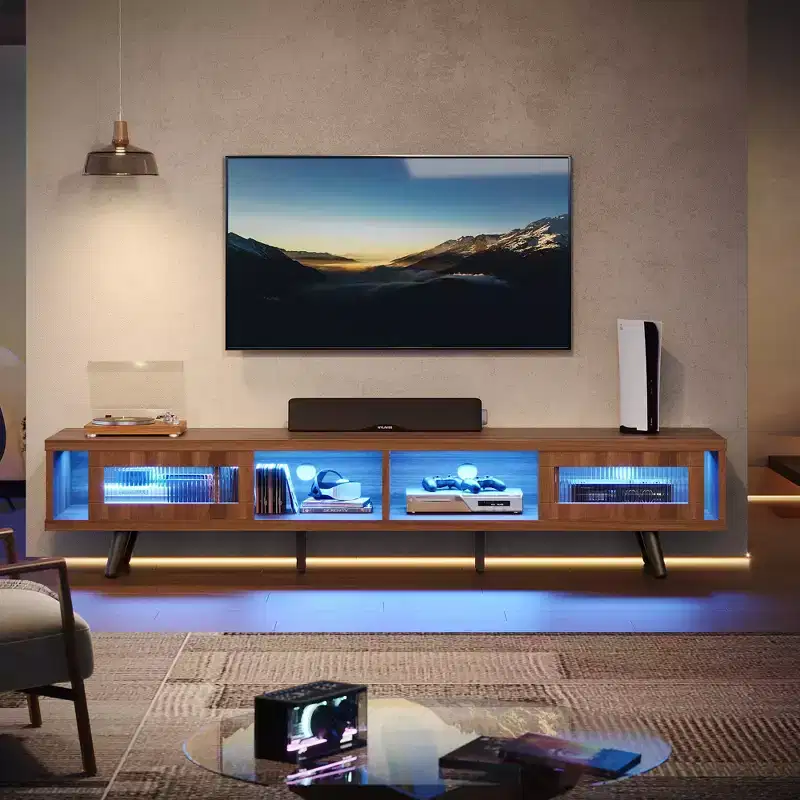 Bestier 70 inch LED Modern Low Profile TV Consoles with storage for living room
