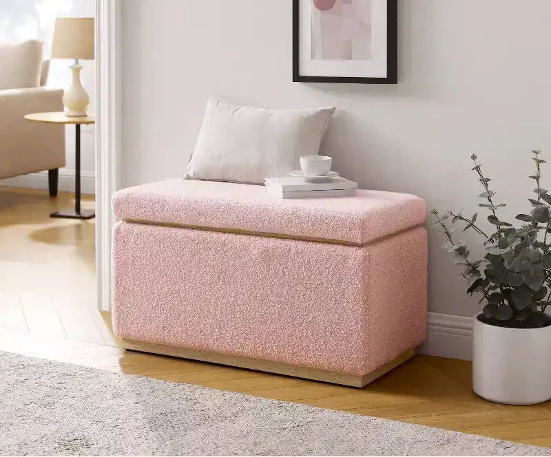 Rectangle Storage Ottoman - Natural Wood Frame, Foam Cushion, 200 lb Capacity