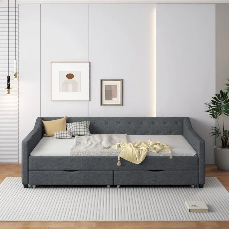 Full Size Upholstered Daybed with Drawers For Bedroom