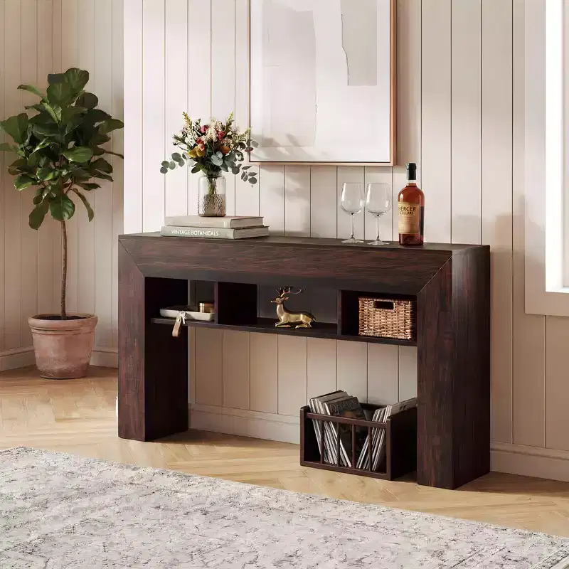 63 Inches Long Console Table for Entryway with Extra Storage Shelves, Farmhouse Sofa Table, Hallway Table for Living Room, Entrance, Foyer