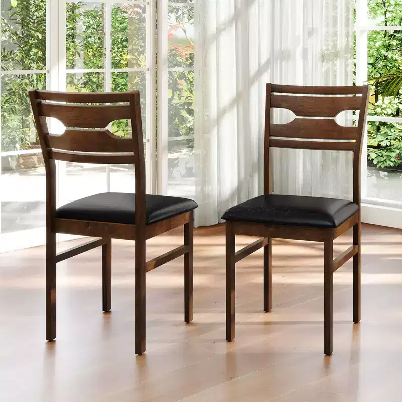 Costway Dining Chair Set of 2 w/ Rubber Wood Frame Padded Seat Curved Backrest