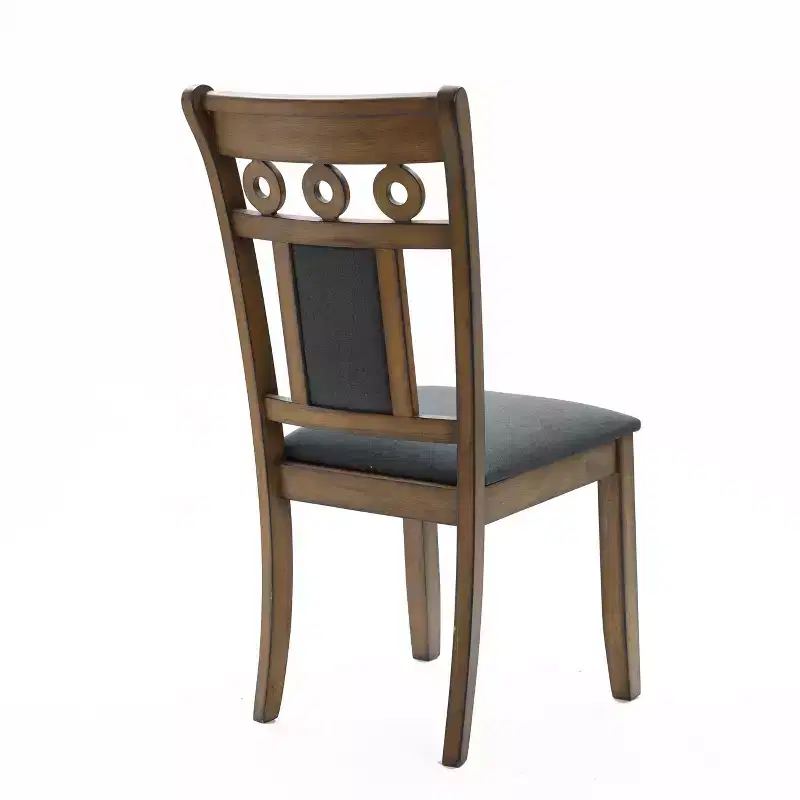 LuxenHome Set of 2 Brown Natural Rubberwood Upholstered Gray Dining Chair