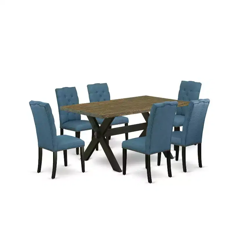 7-Piece Distressed Jacobean Finish Solid Wood Top Dining Table with 6 Chairs with