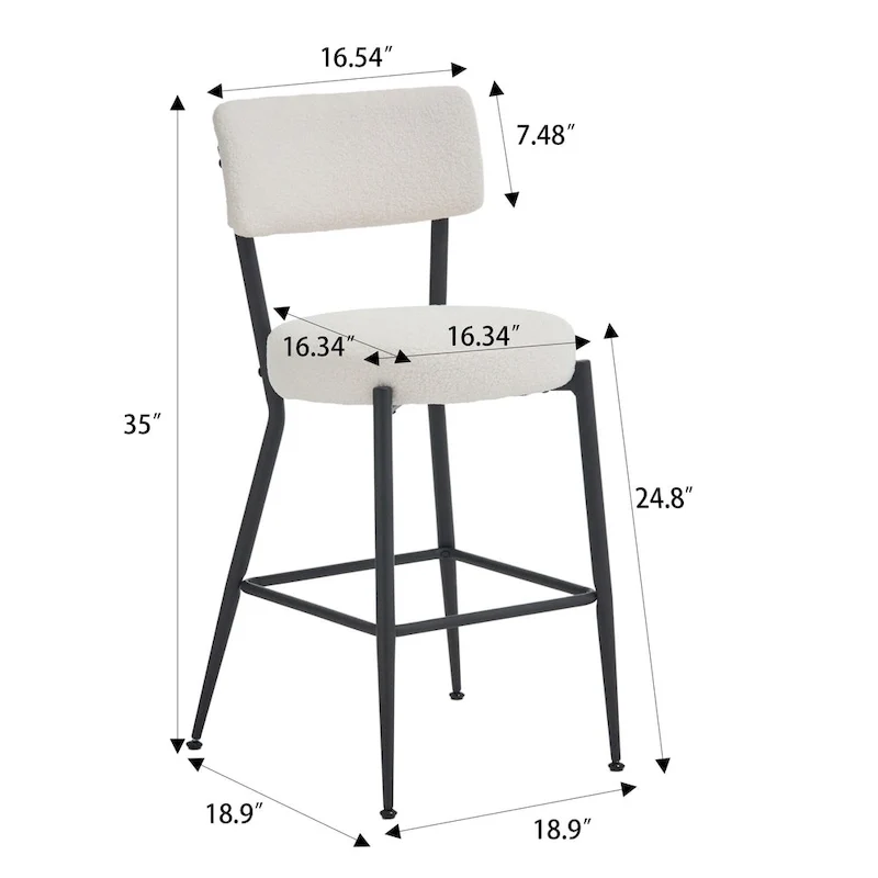 Set of 2/Set of 4 Modern Teddy Fabric Upholstered Bar Stools with Metal Base