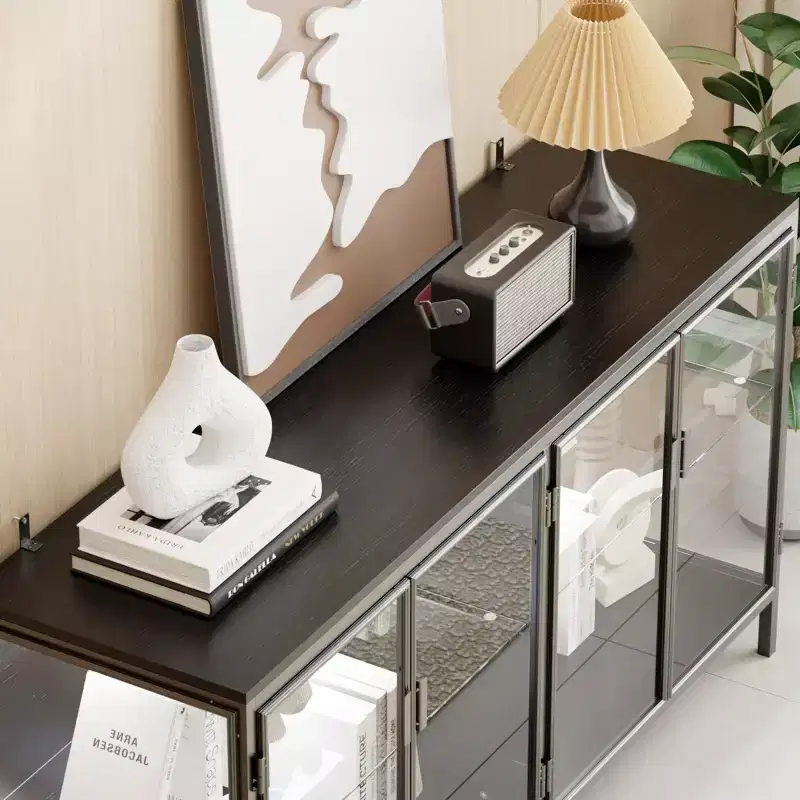 Famapy Black Tempered Glass Display Cabinet Illuminating Your Home with Style and Function