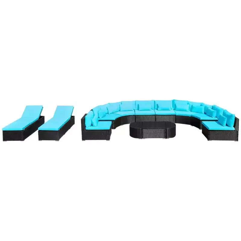 vidaXL Garden Sofa Black and Tropical Blue