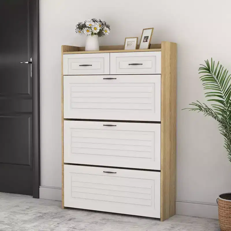 TROPOW Shoe Cabinet with 3 Flip Drawers for Entryway, Shoe Rack Storage Cabinet with 2 Drawers, Shoe Cabinet Organizer for Entrance Hallway,White