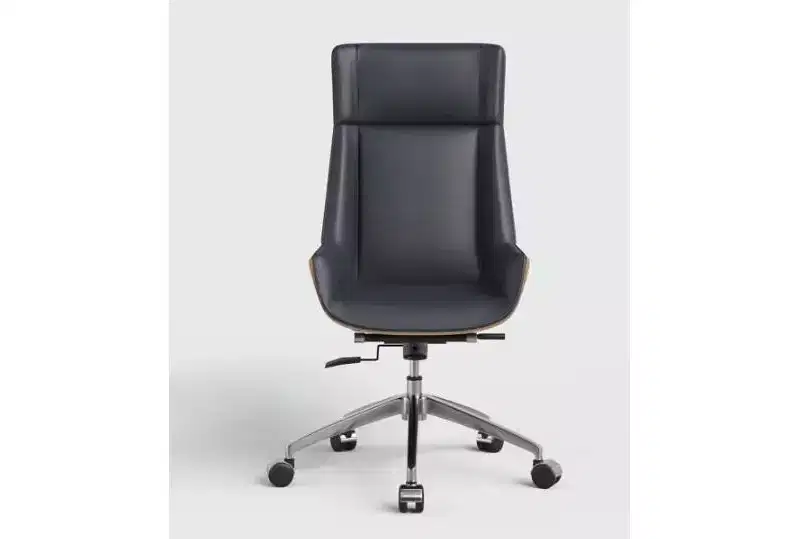 Tree City- High Back Executive Office Chair with Walnut Bent Wood Back and Faux Leather Seat  Swivel & Rolling Base