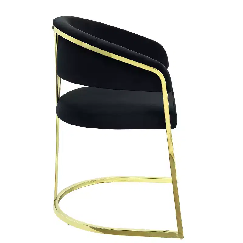 HomeRoots Black and Gold Upholstered Velvet Partially Open Back Dining Side Chair