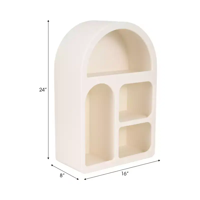 Arched Wall Mounted Storage Organizer with Multi-Tier Hanging Shelves - Glam Wood Design with Curved Silhouette for Small Spaces - 24, White