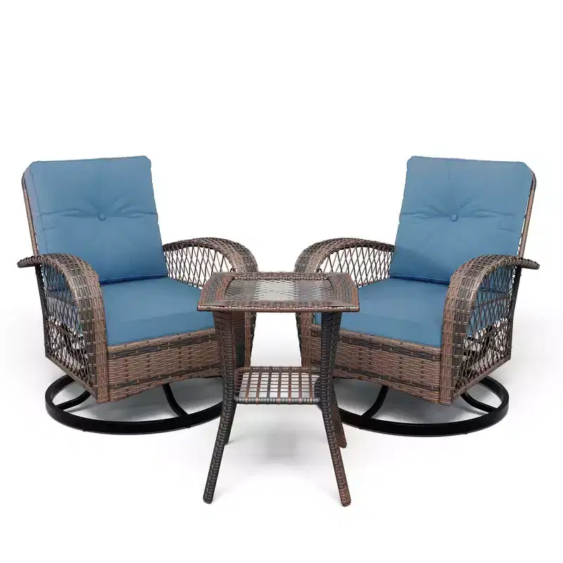 3-Piece Swivel Rocking Patio Chairs Set, Wicker Patio Bistro Set, 2 Glider Chairs & Side Table, Thickened Cushions, for Porch, Backyard, Garden