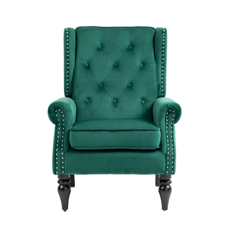 Mid-Century Velvet/Leather Upholstered Tufted Wood Frame Armchair