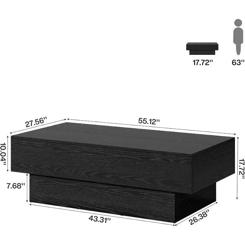 55-Inch Farmhouse Wood Coffee Table for Living Room, Office Reception Area