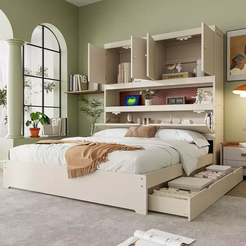 Full Size Platform Bed Frame with Drawers, Wooden Platform Bed with Storage Headboard and USB