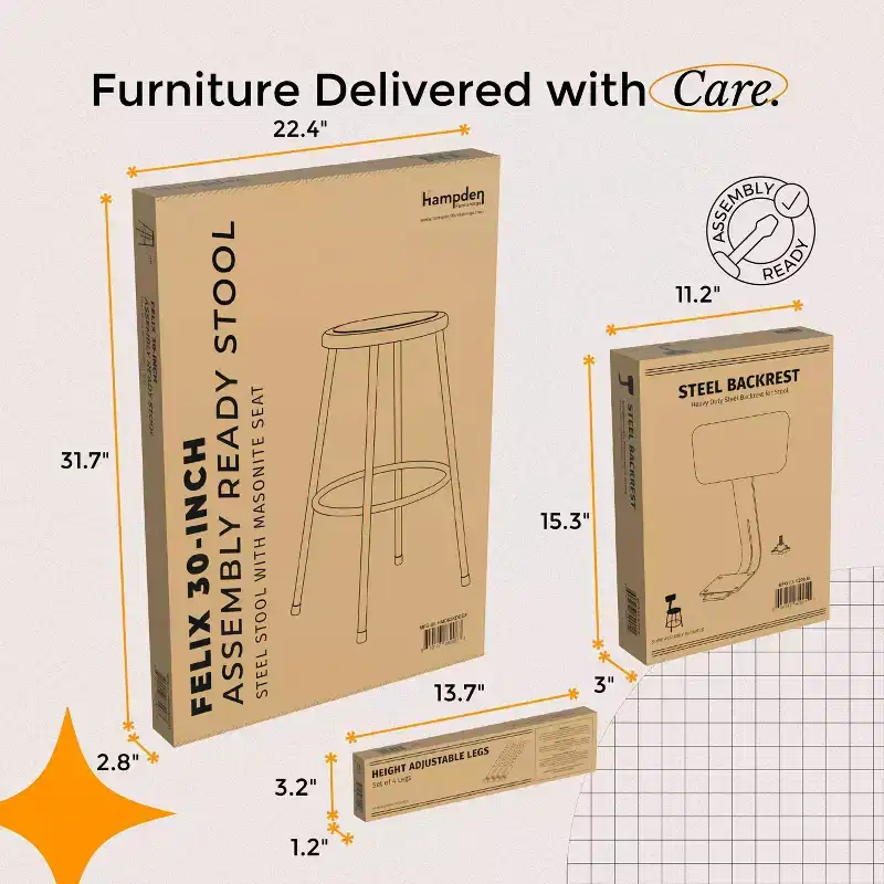 Hampden Furnishings 32-39" Felix Collection Steel Stool with Backrest