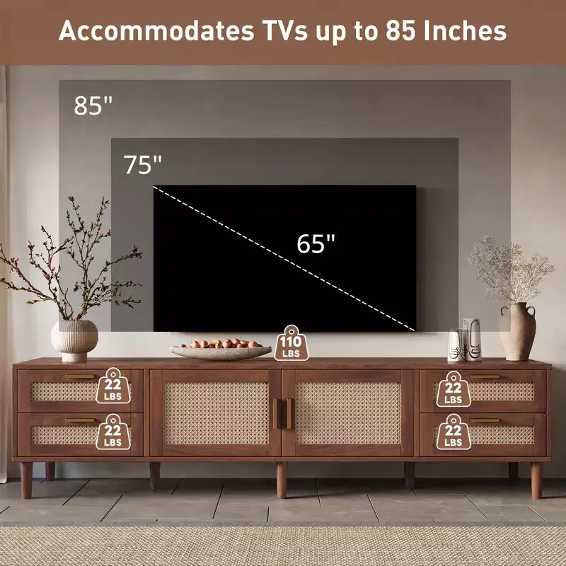 GDFStudio Asaiah Boho 78 TV Stand with Rattan Design, Media Console with 4 Drawers