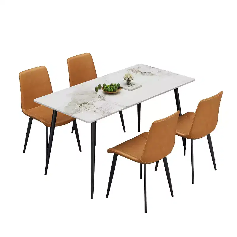 2pk Modern Faux Leather Dining Chairs with Cushioned Seats & Metal Legs