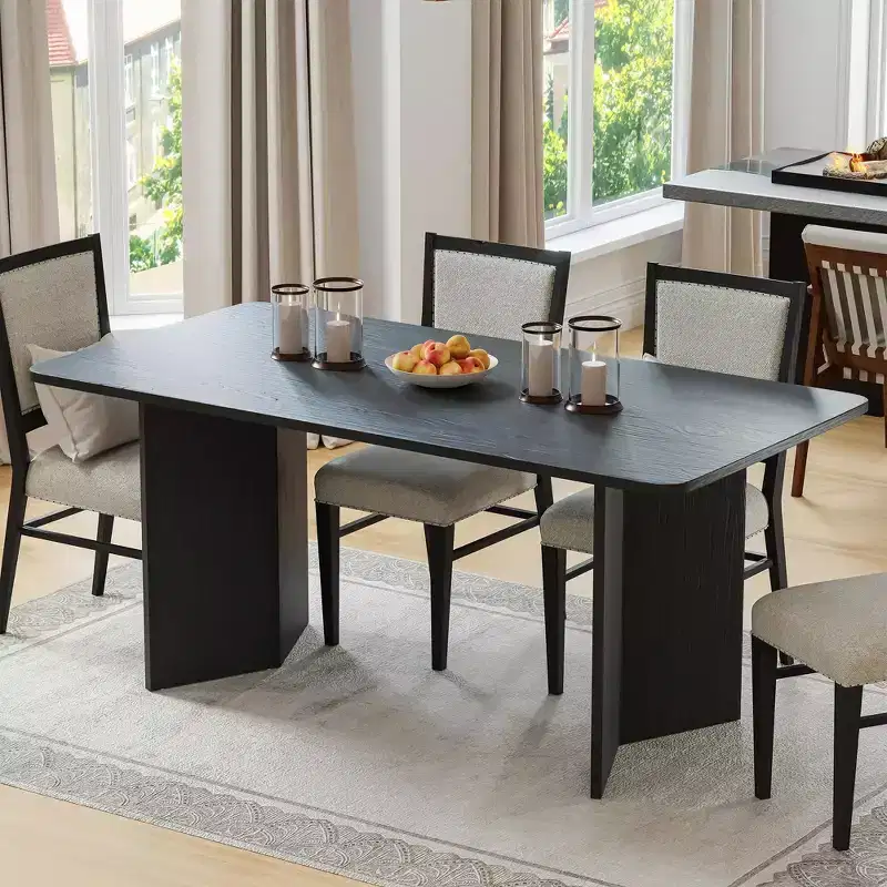 PexFix 67 x 33.5 Solid Wood Farmhouse Dining Table with V-Shaped Legs and Square Wood Top for Modern Dining Rooms & Family Gatherings Black