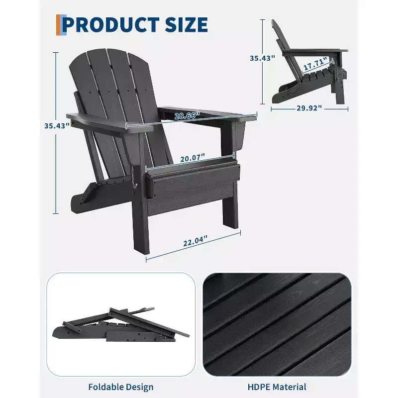 COZONY Folding Adirondack Chair Set of 2, HDPE WoodGrain Outdoor Patio Chair with Cup Holder, All Weather Resistant
