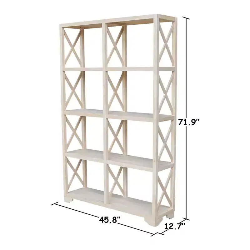 71.9" 8 Shelf Room Divider Unfinished - International Concepts: Farmhouse Style Bookcase, Hardwood Frame