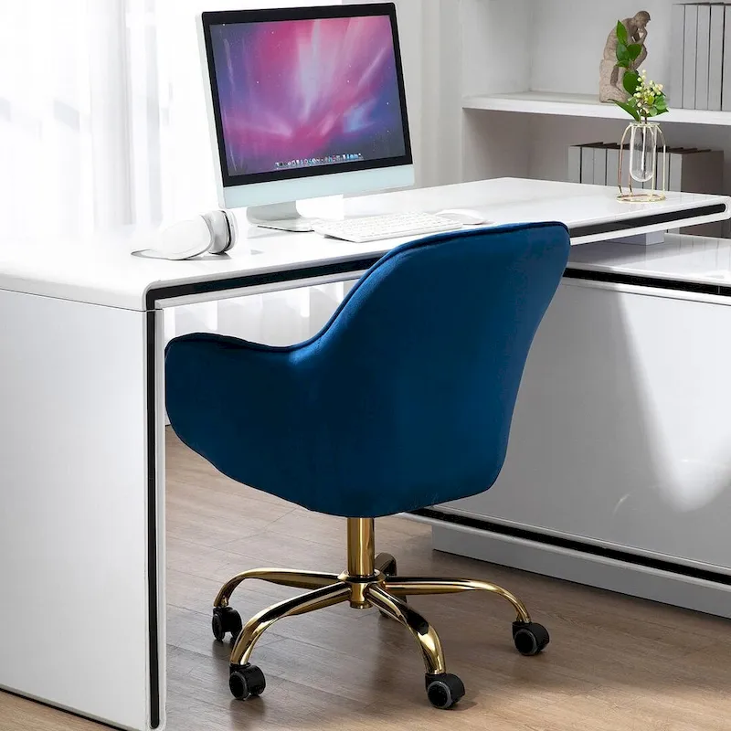 Modern Velvet 360 Degree Swivel Office Chair with Gold Base