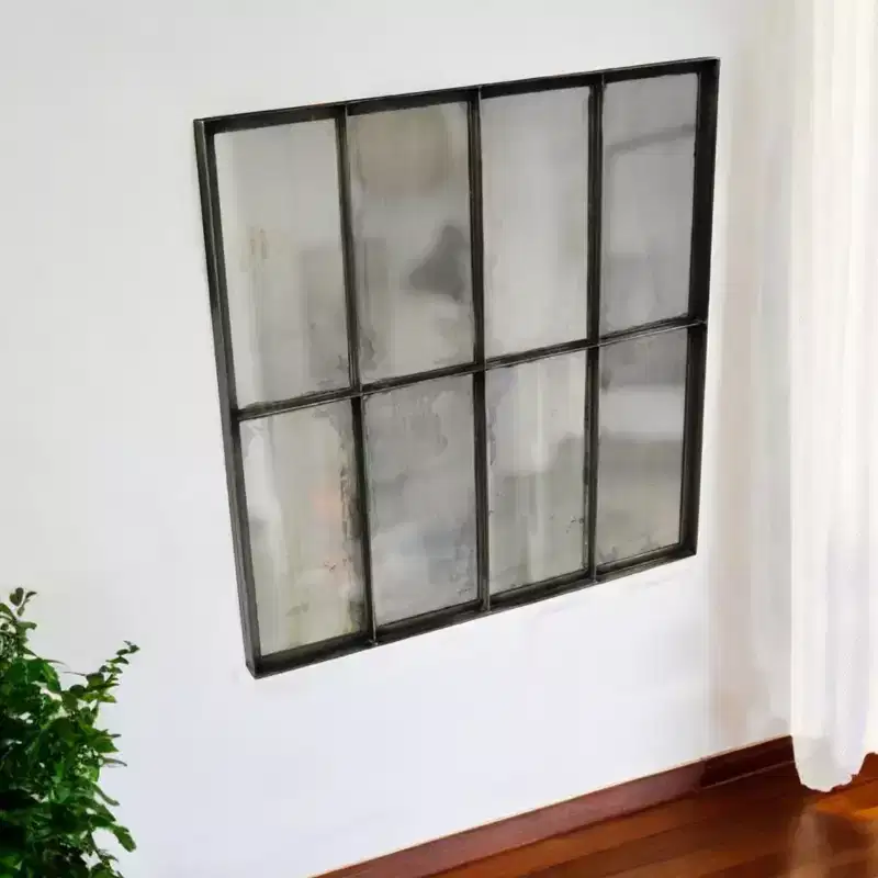 40-Inch Square Black Metal Framed Wall Mirror