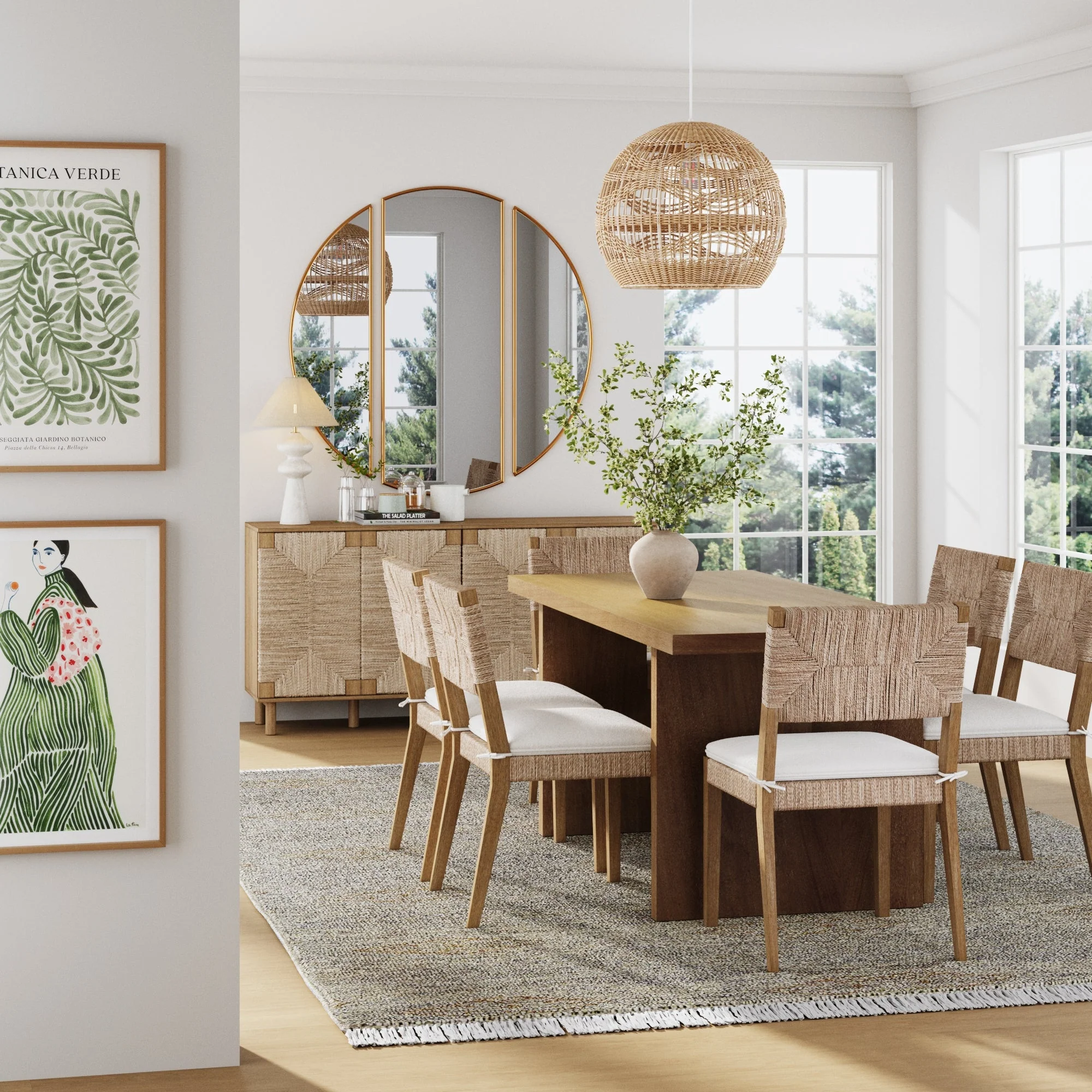 Boucle & Seagrass Dining Chair Light Brown