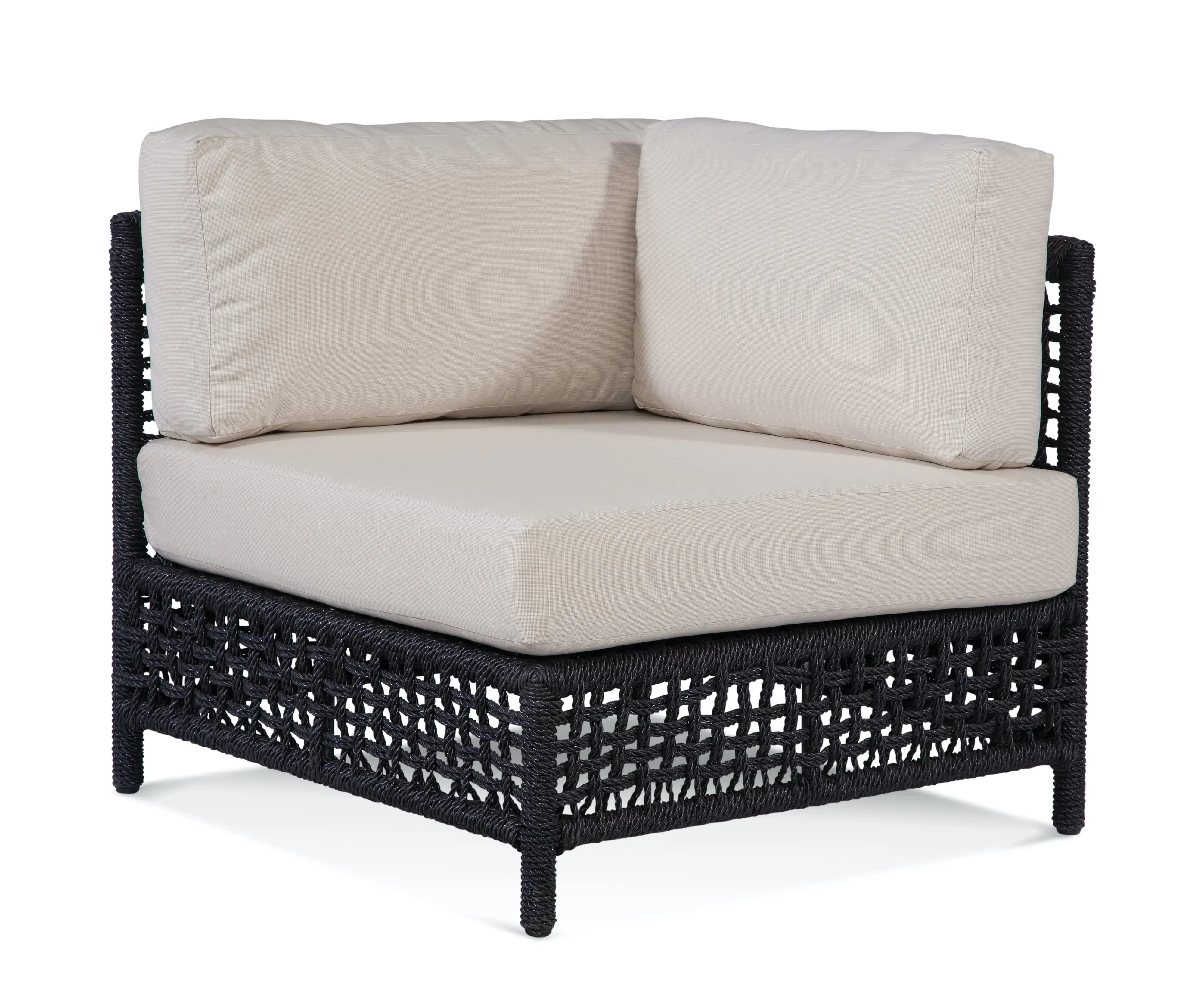 Corner Outdoor Chair Black Wicker with Beige Cushions Transitional Style