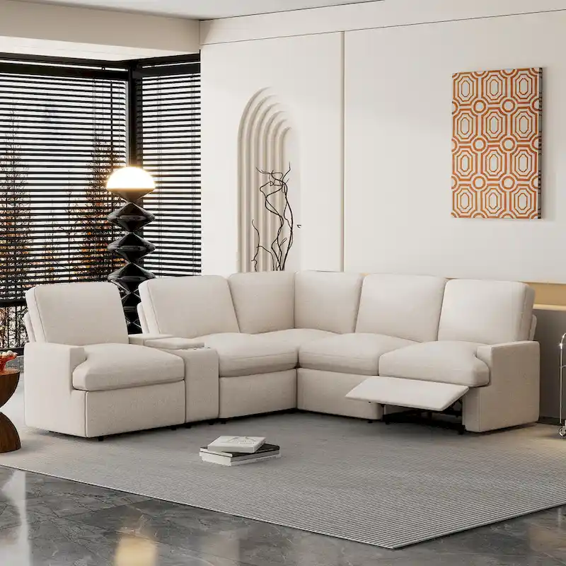 104 Power Recliner Corner Sofa Home Theater Reclining Sofa Sectional Couches with Storage Box, Cup Holders, USB Ports and Powe