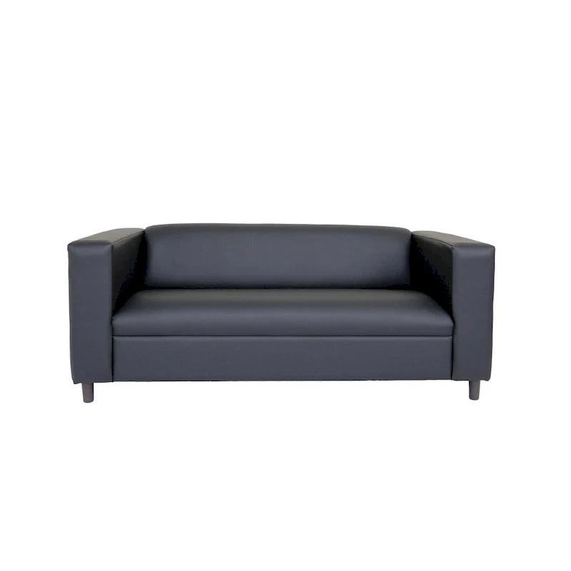 Mid Century Modern 3 Seater Sofa Faux Leather Solid Wood Frame Upholstered