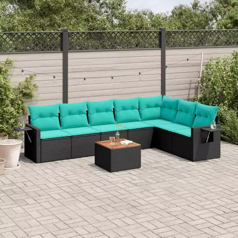 vidaXL 8 Piece Patio Sofa Set with Cushions Black Poly Rattan