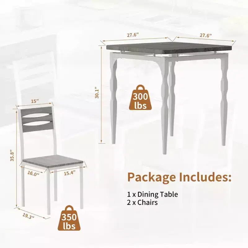 3 Piece Dining Table Set, with Spiral Legs