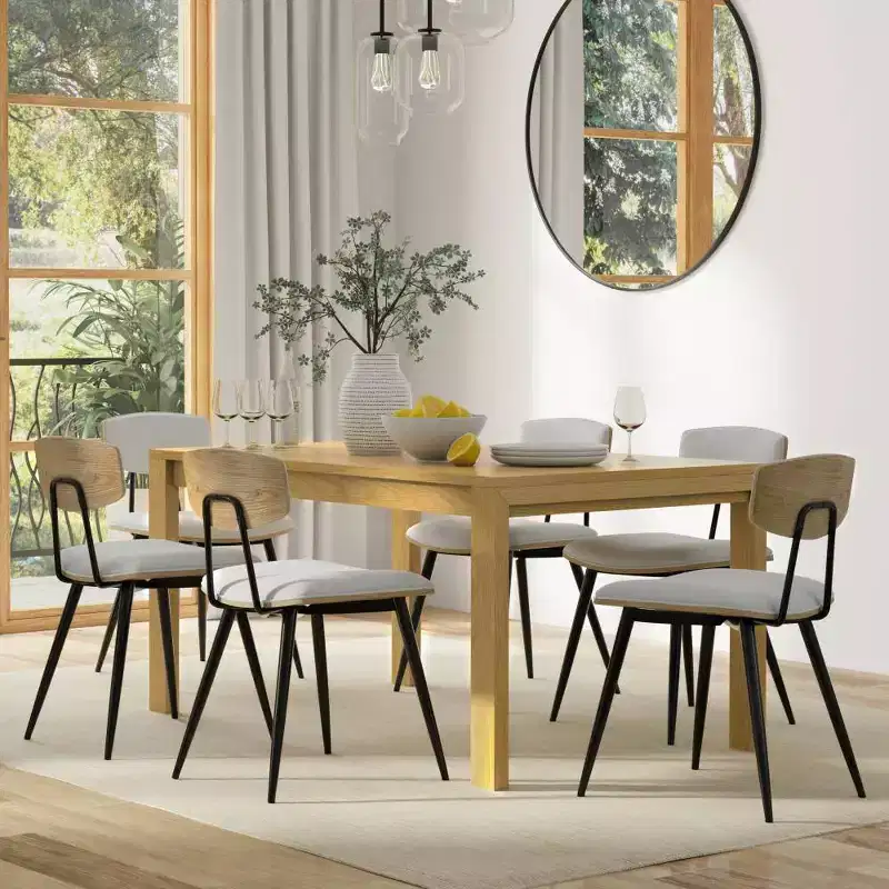 Rectangle Dining Table Oak Veneer: Solid Wood, Seats 6, Straight Legs