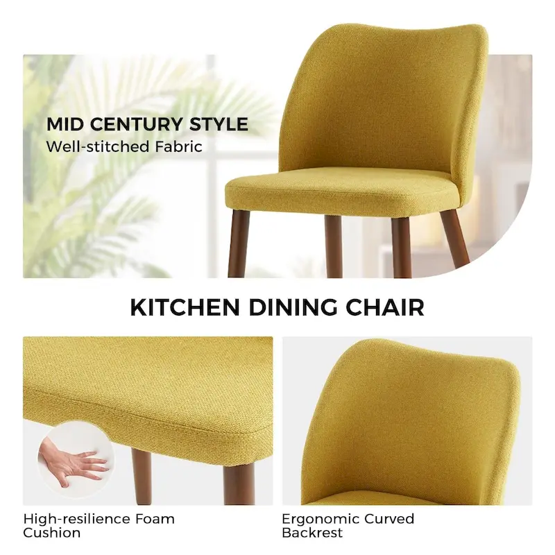 Solid Wood Dining Chair Set of 4 with Curved Backrest