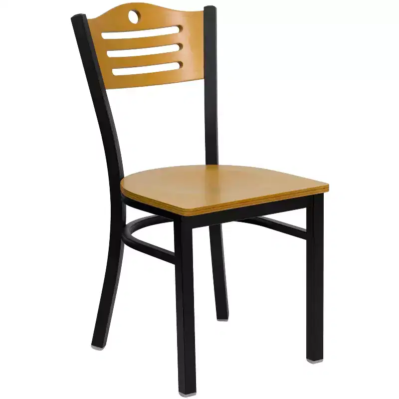 Emma and Oliver Black Slat Back Metal Restaurant Dining Chair