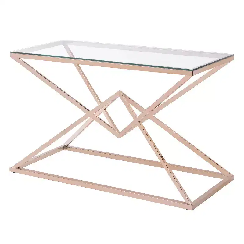 Glass Top Sofa Table Gold Plating: Steel Frame, Entryway, Modern Design, 47.25"W