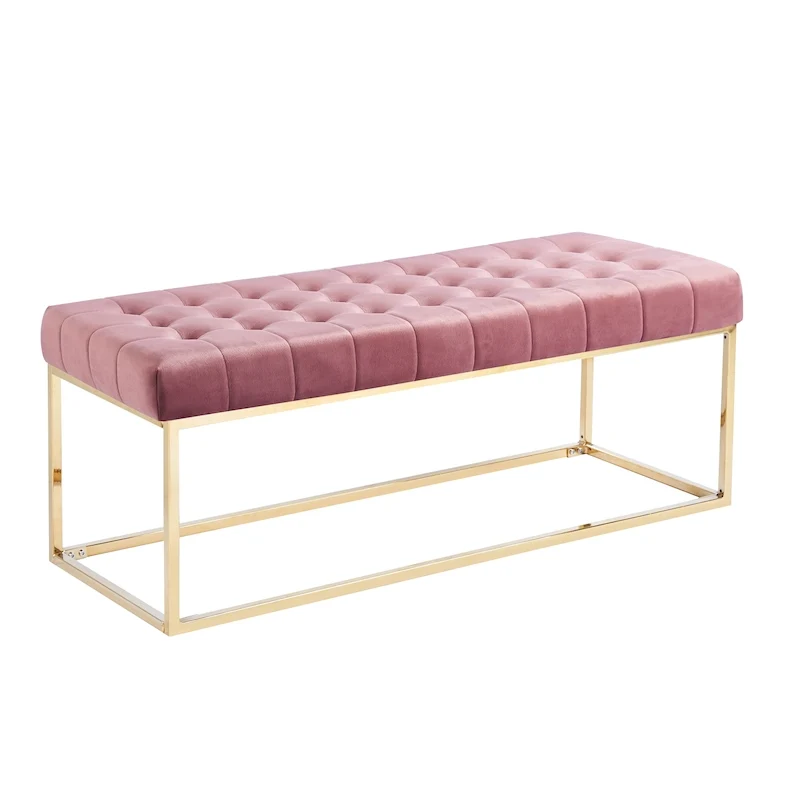 Tufted Velvet Bench with Gold Chrome Legs