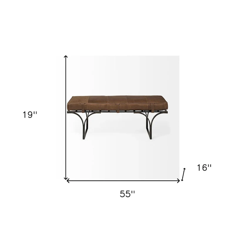 Brown & Black Genuine Leather Bench, 2-Person, 55