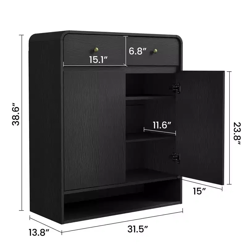 31.5 Inch Shoe Storage Cabinet with 2 Doors and 2 Drawers,Adjustable Shelves, Freestanding Wooden Organizer for Entryway,Hallway