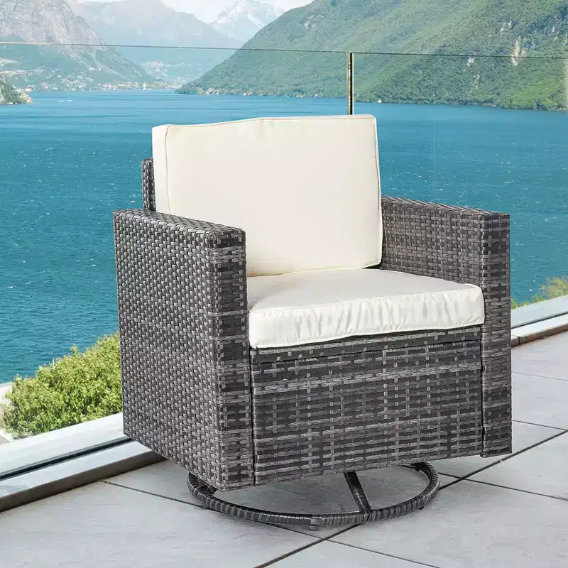 Outsunny Outdoor Swivel Rocker, PE Wicker Dining Chair, 360 Degree Swivel Patio Glider with Cushions, Steel
