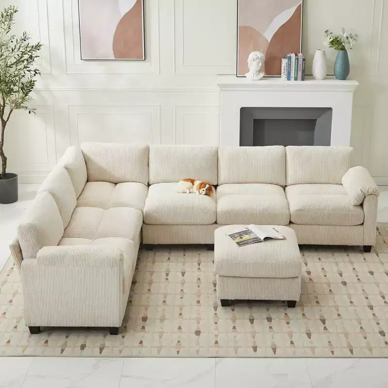Hyleory 115 Corduroy Oversized Modular Sectional Sofa, U Shaped Couch with Movable Ottoman, Large 7 Seater Corner Sofa for Living Room