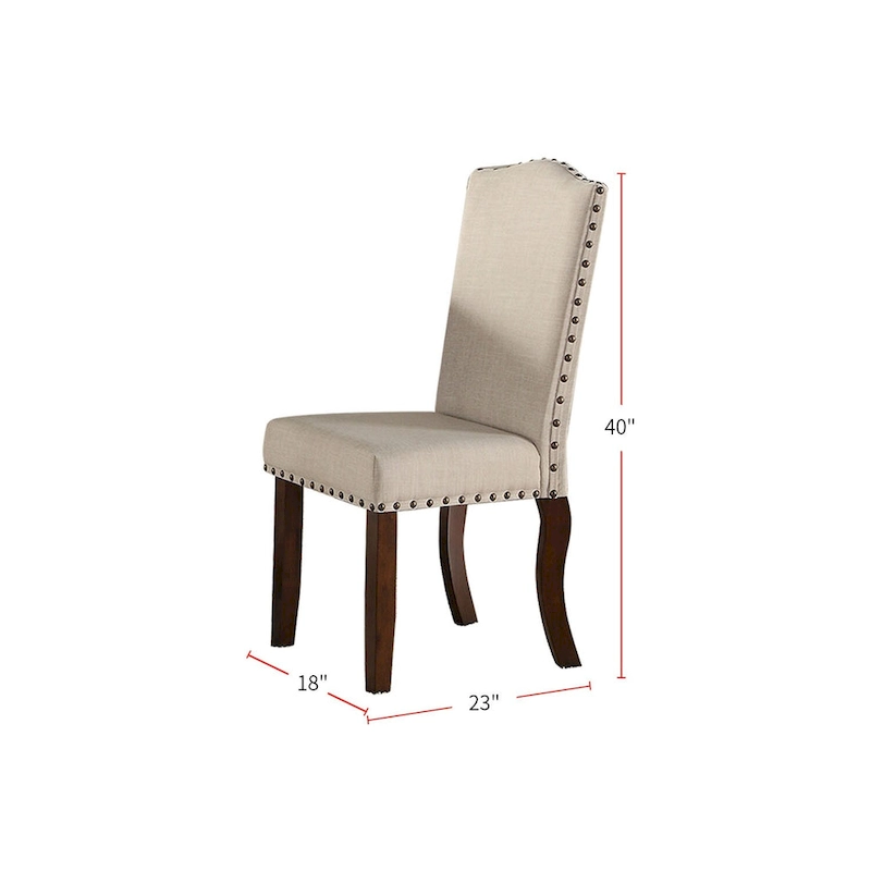 Upholstered Cream Cushion Dinner Chairs, Cherry Brown(Set of 2)