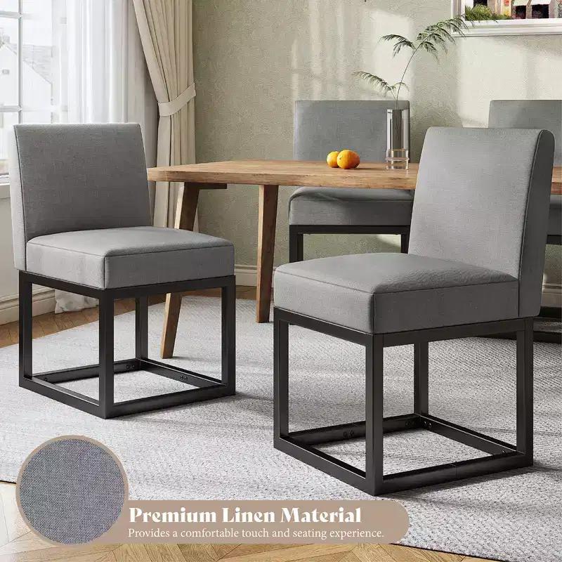 AMERLIFE Mid Century Linen Dining Chairs Set of 6, Modern Upholstered Dinner Chairs