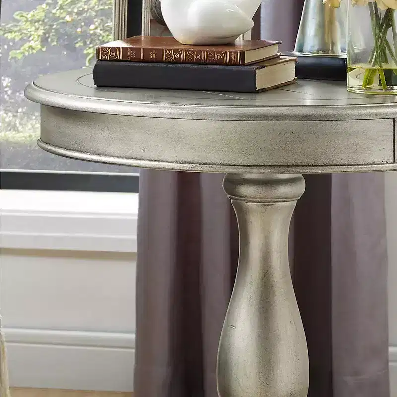 Wood Veneer Round Pedestal Side Table 26'' Diameter — Champagne