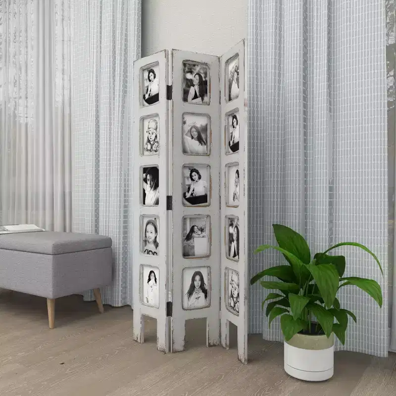 Farmhouse Chinquapin Wood Rectangle Room Divider Screen White - Olivia & May