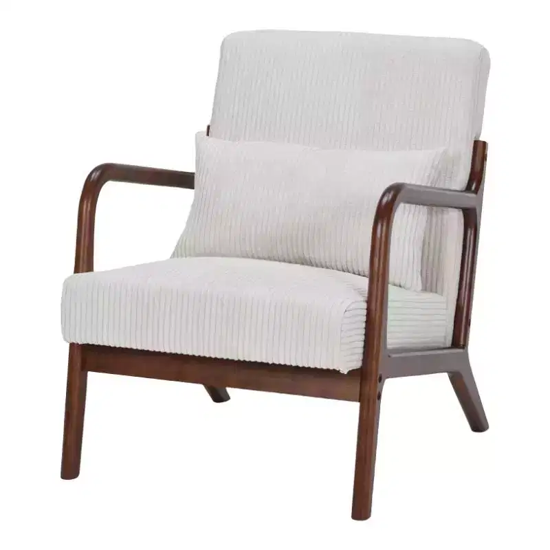 Homy Casa Mid-Century Modern Accent Chair with Pillow and Solid Wood Frame, Upholstered Armchair for Living Room, Bedroom or Reading Corner