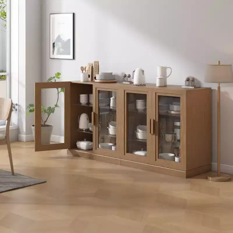 31x62x16 Wood Accent Cabinet, Storage Organizer with Adjustable Shelves and Glass Doors for Kitchen Bedroom Entryway Living Room Dinning Room